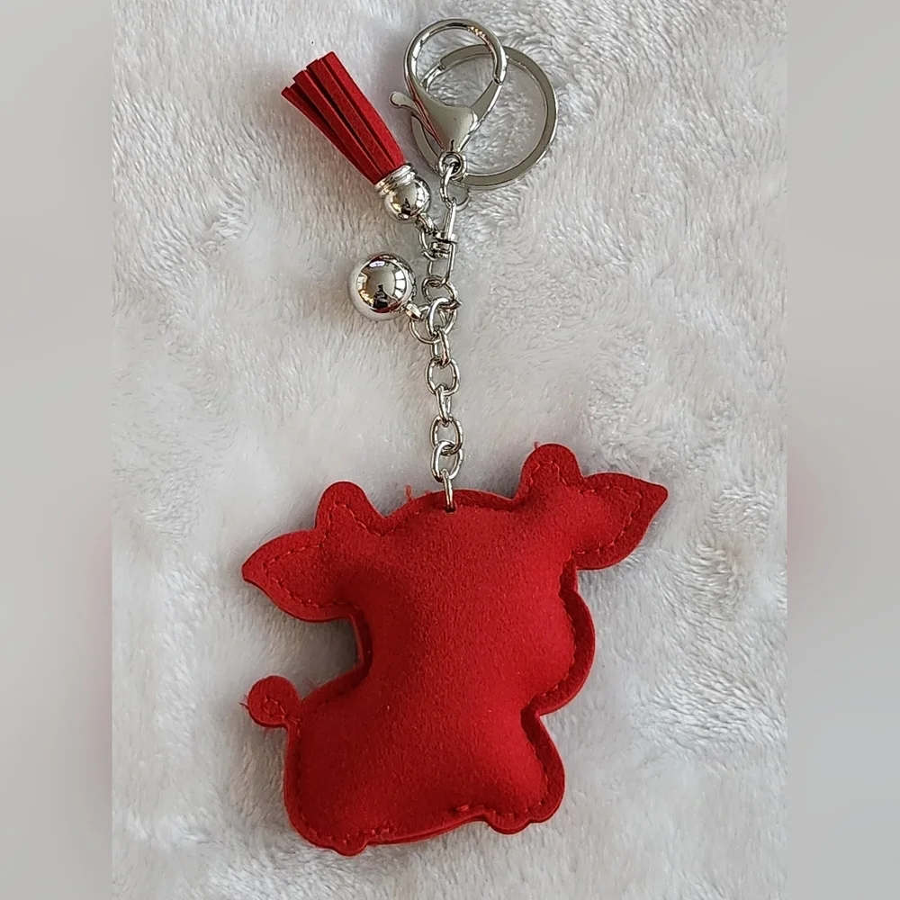 Cute Red Rhinestone Cow Keychain Bag Charm